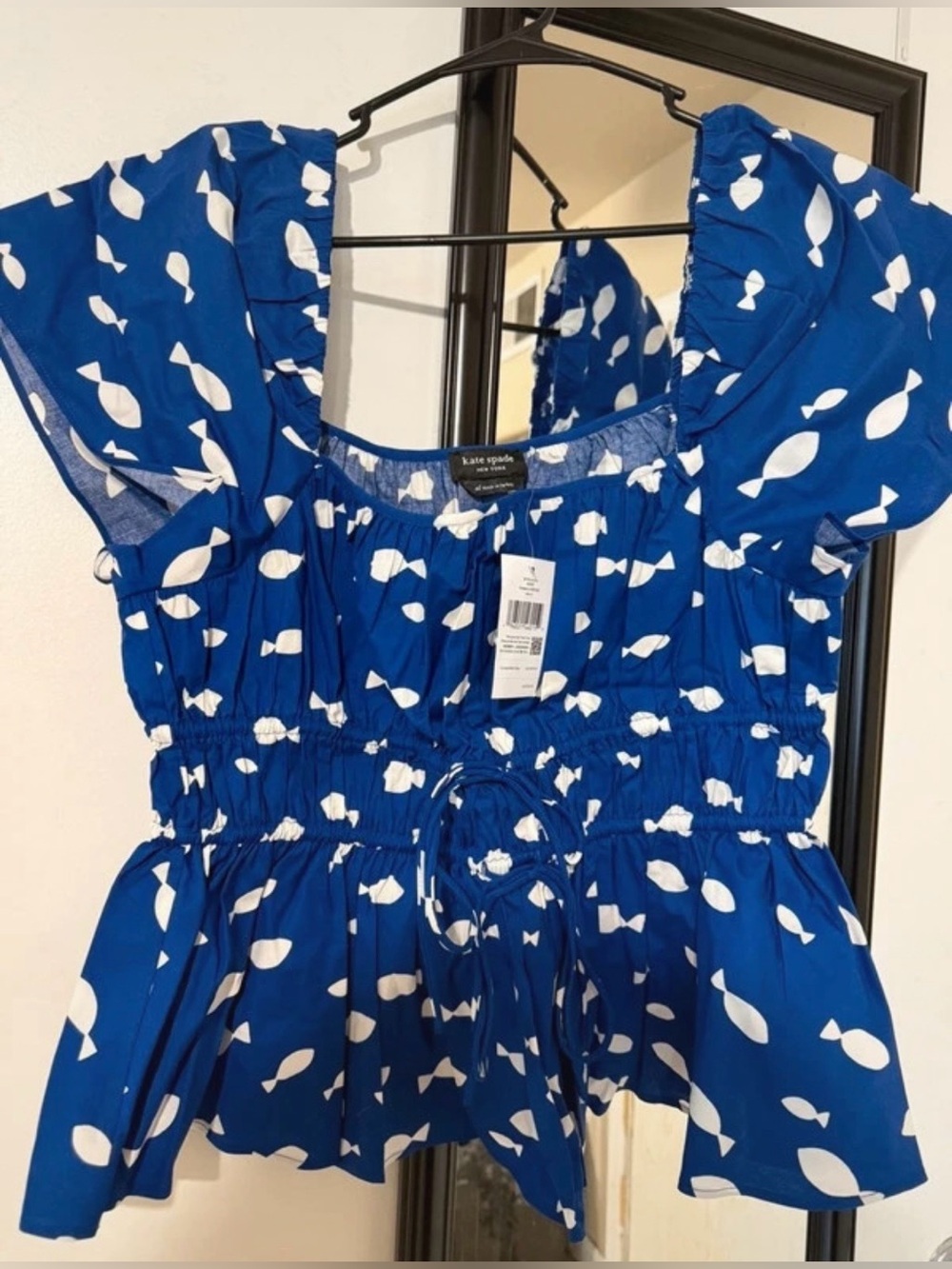 NWT Kate Spade graphic fish square neck